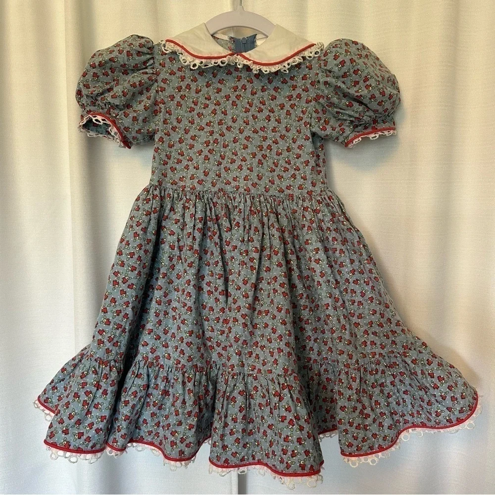 Vintage Daisy Kingdom Dress Floral Sz 2T Peter Pan Collar Eyelet Edge Petticoat
